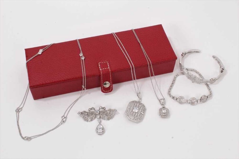 Group of contemporary Belle Époque/ Art Deco style paste set silver jewellery