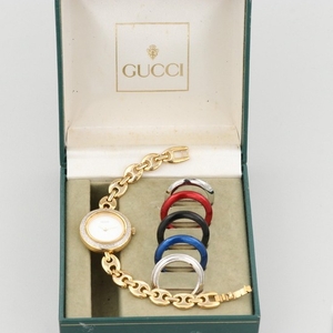 Gucci 11/12.2 Gold Tone Quartz Wristwatch With Interchangeable Bezels