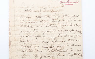 HANDWRITING. A HANDWRITTEN AND SIGNED LETTER FROM NAPOLEON'S ADOPTED SON, EUGÈNE DE BEAUHARNAIS, TO A COUNTESS WHO WISHES TO HAVE HER SON IN SWEDISH SERVICE.