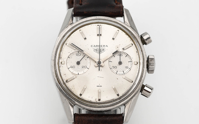 HEUER, Carrera, a steel wristwatch, manual assignment, chronograph with minute counter, 1970s.