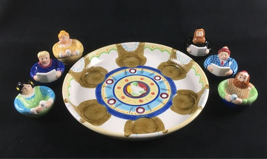 Hand-painted Seder Plate and Bowls by Lotus Marked