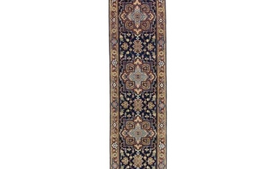 Heriz Serapi Dark Navy Geometric 25X119 Oriental Runner Rug Farmhouse Carpet