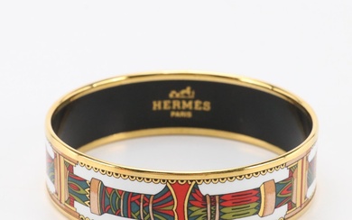 Hermès Enamel and Gold-Plate Wide Bangle with Box