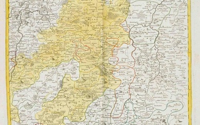 Historical map of Hesse, ''Terrae Principat. Hasso-Darmstadini...'', part col. Copper engraving