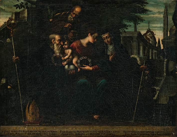 "Holy Family with Saint and Fathers of the Church."