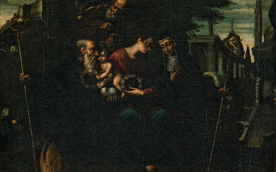 "Holy Family with Saint and Fathers of the Church."