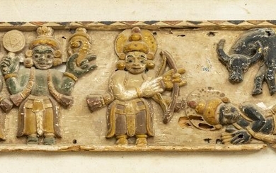 INDIAN CARVED WOOD PLAQUE 19TH/20TH C.