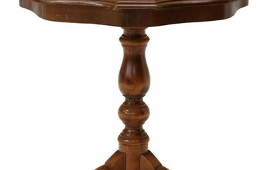 ITALIAN FRUITWOOD MARQUETRY PEDESTAL SIDE TABLE