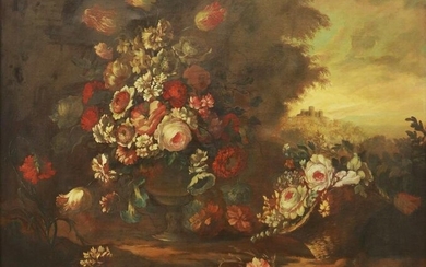 FLEMISH SCHOOL OIL ON CANVAS STILL LIFE WITH FLOWERS