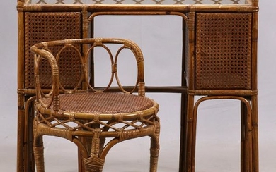 ITALIAN, WICKER AND CANE, VANITY TABLE & CHAIR