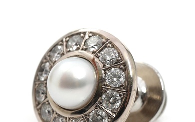 Iben Rasmussen Pearl and diamond brooch set with mabé pearl encircled by...