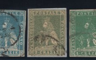 Italian Ancient States - Tuscany 1857 - Used specimens and on fragment | Various signatures - Sassone ASI n.10-12-13-13b-14-14a-15a