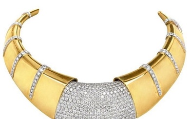 Italian Diamond Gold 18K Cleopatra Wide Choker Collar Necklace 31.66cts