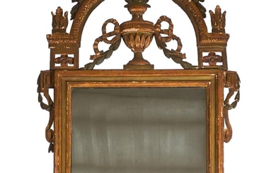 Italian Neoclassical Partial Green Painted Gilt Gesso Wood Mirror, Possibly Venetian, First Half 19th Century