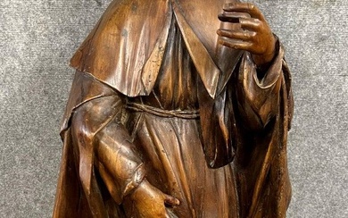 Italie XVII Eme : Saint Roch, Importante Sculpture En Ronde Bosse En Bois De Tilleul / H101 Cm