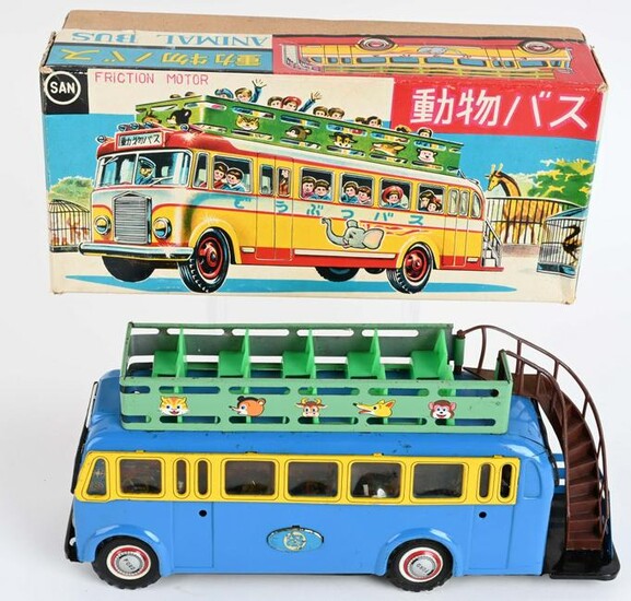 JAPAN TIN FRICTION FORD ANIMAL DOUBLE DECKER BUS