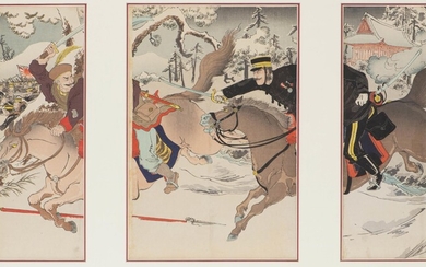 JAPON, Triptyque, The Sino-Japanese War, Utaga Kunimasa IV (1848-1920), "Hoten fu fukin sento"
