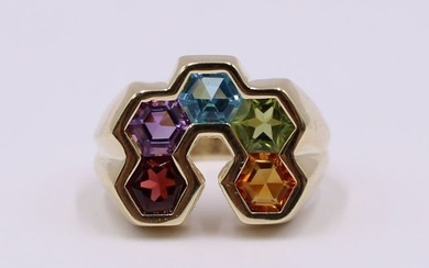 JEWELRY. 14kt Gold and Multi-Color Gem Ring.