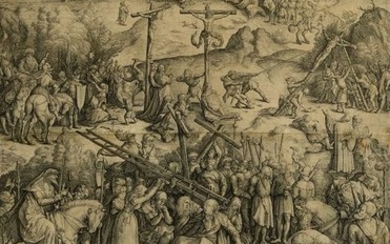 Jacob Matham after Albrecht Durer - Antique master print - 'Golgotha.' The Great Calvary. A crowded and complex figure composition.