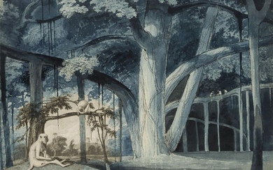 James Forbes, British 1749-1819- Banyan Tree with monkeys in a...