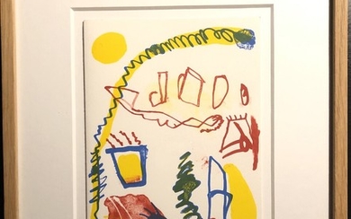 Jan Voss: Composition. Signed Voss 23/100. Lithograph in colours. Visible size 15.8×21.8 cm. Frame size 30.5×37.5 cm.
