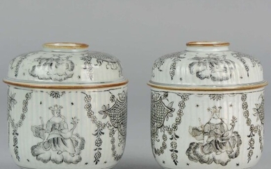 Jars - Porcelain - Juno - Grisaille - European subject - China - 18th century