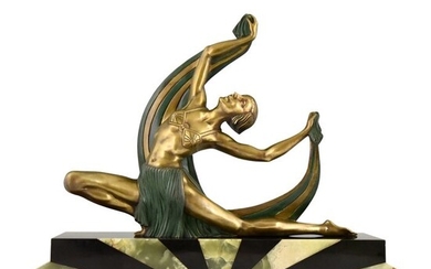 Jean Lormier - Art Deco bronze sculpture dancer on a marble base 64 cm.