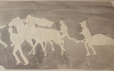 John Edward Borein (American 1872 - 1945) Drawing w/ ink wash, signed Bullfight