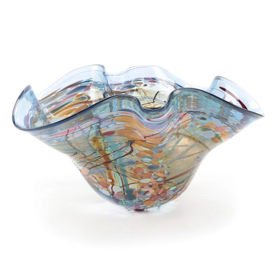 John Gerletti Blown Art Glass Freeform Handkerchief Bowl, 2001