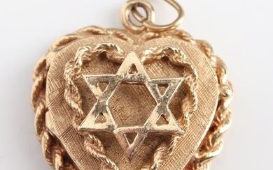 Judaica 14K Yellow Gold Star of David Heart Locket