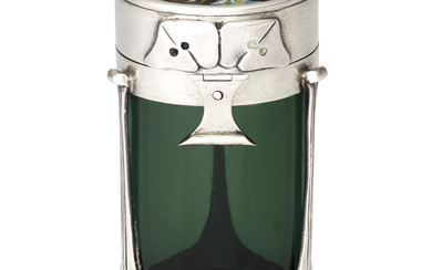 KATE HARRIS (ACTIVE 1899-1905) A silver, glass, and enamel canister, 1901