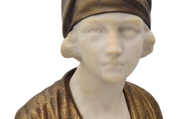 Kirstie Alley Estate Large Antique Heavy Carved Alabaster Bust Beaux Arts Bronzed Patina COA