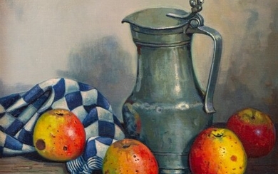 Klaas Zwaan (1922-1998), still life with pewter jug, apples en...