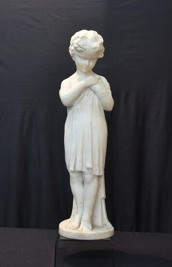 LARGE MARBLE STATUE OF BOY WITH BIRD