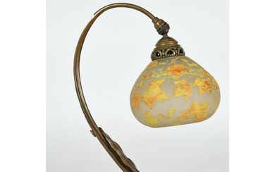 LOUIS MAJORELLE. (1859-1926). LAMPE de bureau à décor de feuilles de marronnier. Circa Vers 1900....