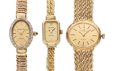 Lady's Diamond, Gold Watches The lot includes three quartz...