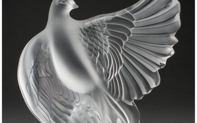 Lalique Clear and Frosted Glass Dove Dea Sculptu