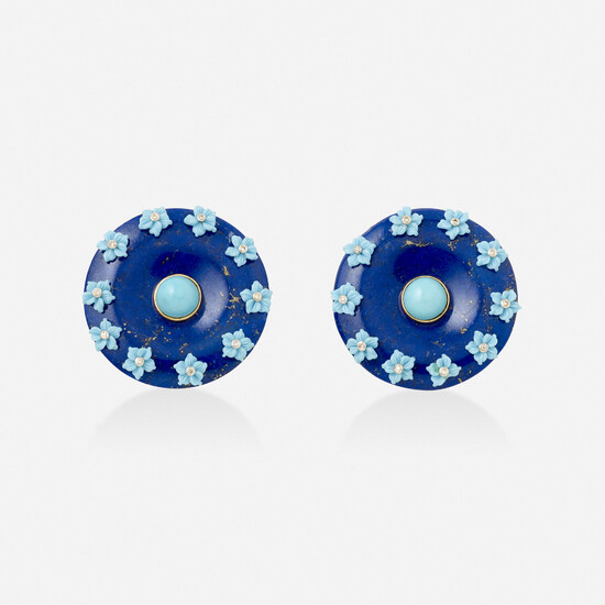 Lapis lazuli and turquoise flower earrings