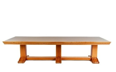 Large Contemporary Carved Triple Pedestal Table
