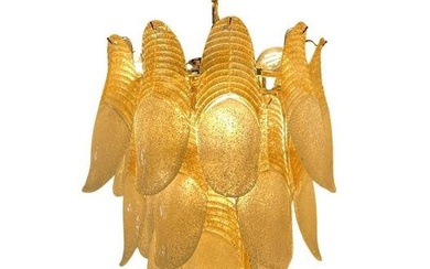 Large Gold Crystal Petals Murano Style Chandelier or Ceiling Light
