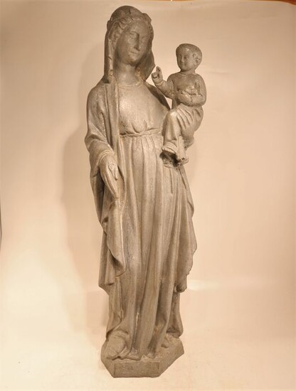 Large and beautiful antique statue of Madonna and Child - 73 cm - Aluminium - Early 20th century