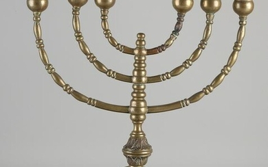Large six-light brass candlestick with garlands.&#160