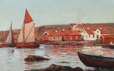 SOLD. Laurits Holst: Coastal scenery. Signed L. Holst. Oil on panel. 15 x 19.5 cm. – Bruun Rasmussen Auctioneers of Fine Art
