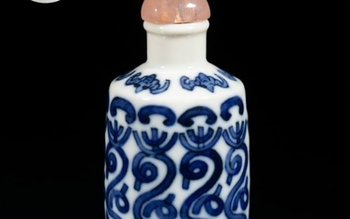 Lg Chinese Blue & White Porcelain Snuff Bottle