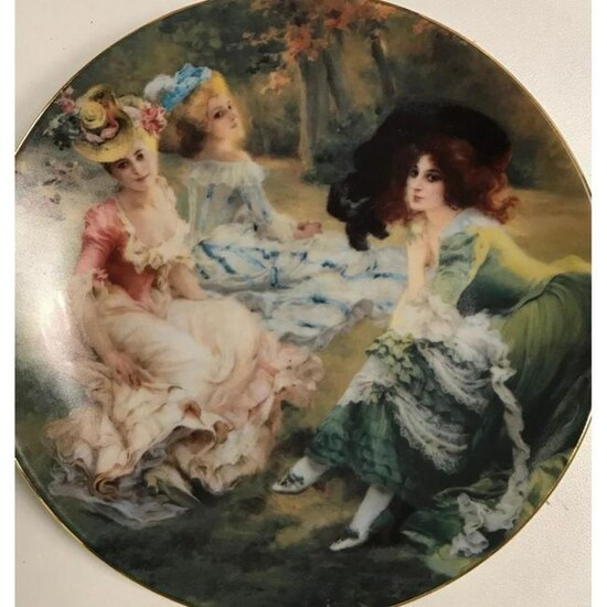 Limoges Porcelain Plate, Elegant Rococo Ladies