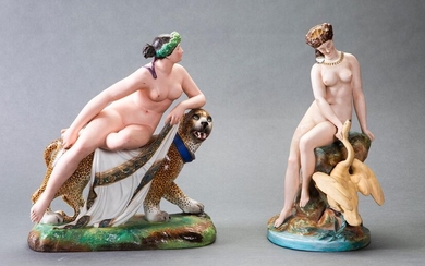 Lot in polychrome biscuit formed by two figures: "Ariadne and the panther" and "Leda and the swan", is consolidated. With marks. Larger height: 36 cm. Exit: 180uros. (29.949 Ptas.)