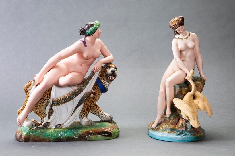Lot in polychrome biscuit formed by two figures: "Ariadne and the panther" and "Leda and the swan", is consolidated. With marks. Larger height: 36 cm. Exit: 180uros. (29.949 Ptas.)