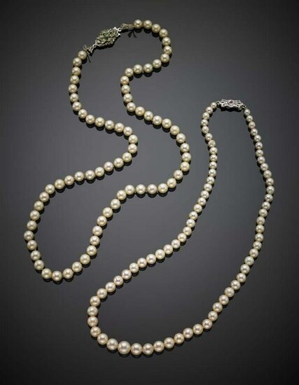 Lot of two cultured pearl necklaces of which one