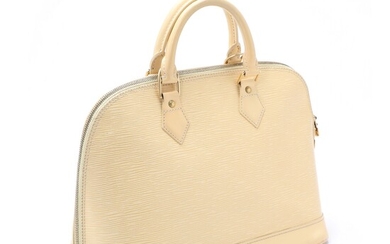 NOT SOLD. Louis Vuitton: A "Alma" bag made of light yellow Epi leather with gold...