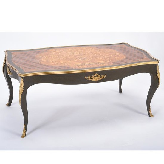 Louis XV Style Inlaid Coffee Table with Bronze Mounts.